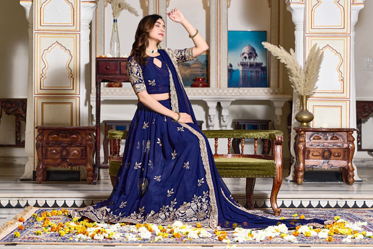 "Women's Beautiful Embroidered Semi Stitched Lehenga Choli Set"