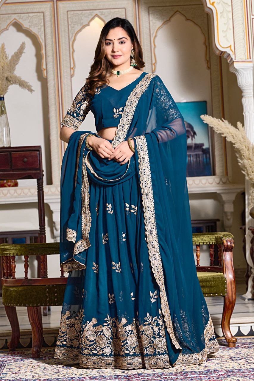 "Women's Beautiful Embroidered Semi Stitched Lehenga Choli Set"