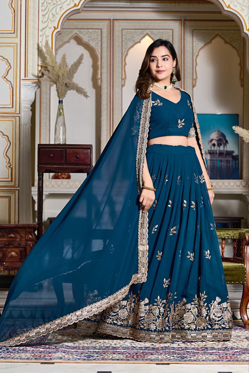 "Women's Beautiful Embroidered Semi Stitched Lehenga Choli Set"