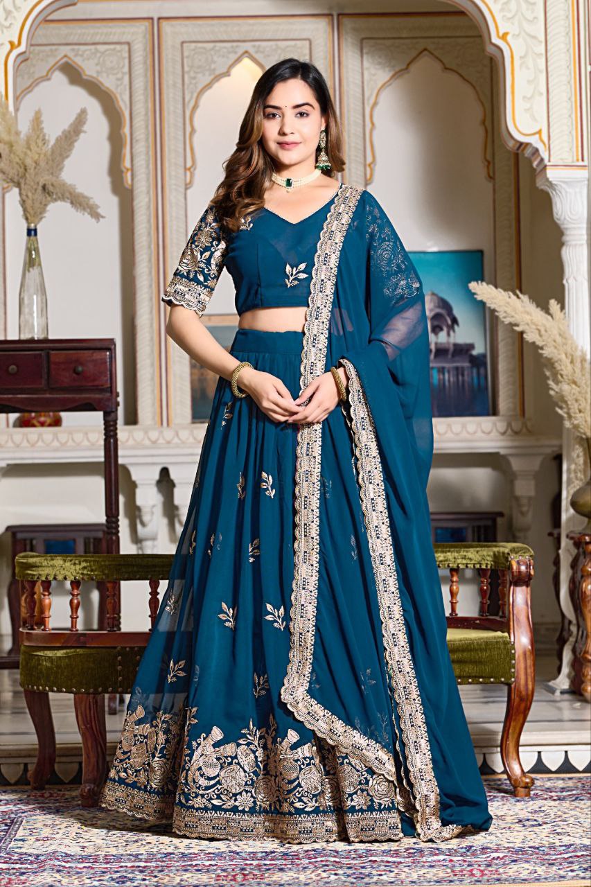 "Women's Beautiful Embroidered Semi Stitched Lehenga Choli Set"