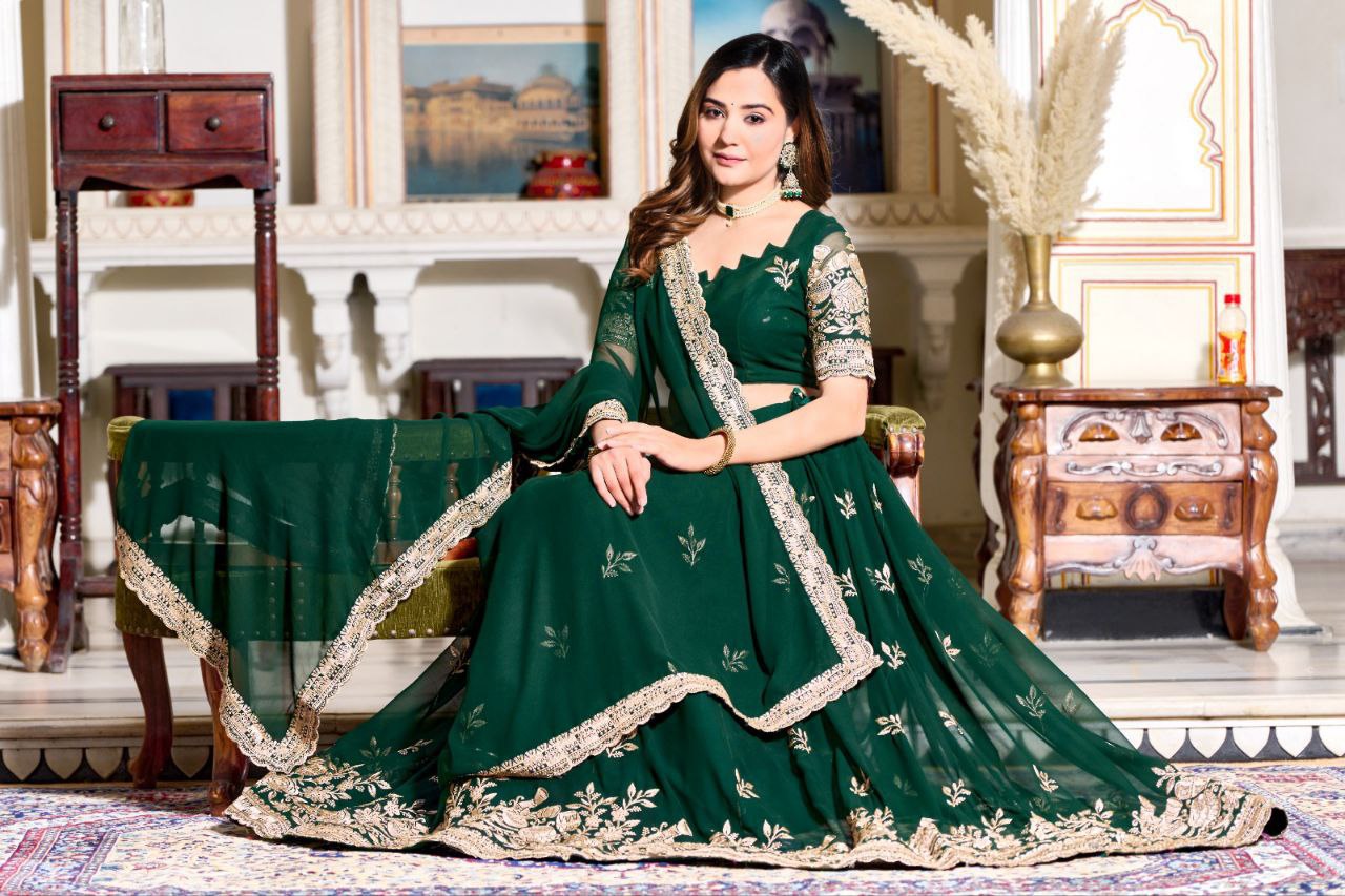 "Women's Beautiful Embroidered Semi Stitched Lehenga Choli Set"