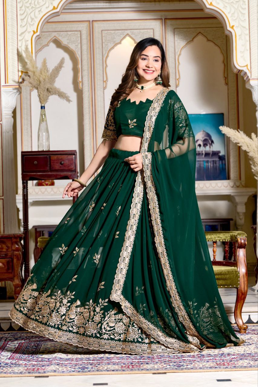 "Women's Beautiful Embroidered Semi Stitched Lehenga Choli Set"