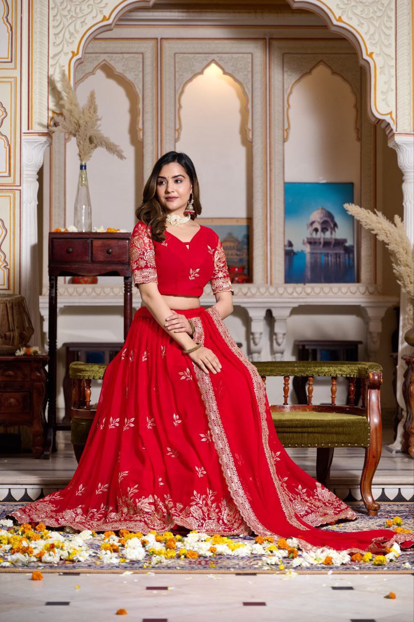 "Women's Beautiful Embroidered Semi Stitched Lehenga Choli Set"