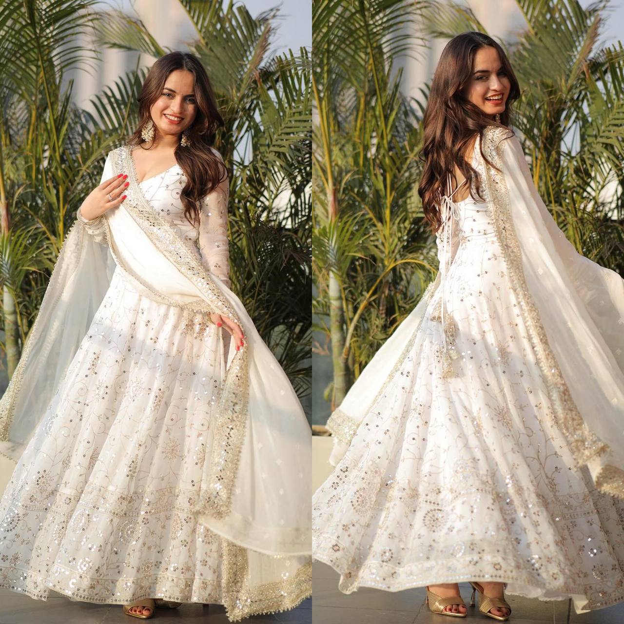 "Summer Elegance: White Georgette Gown for Weddings & Special Events"