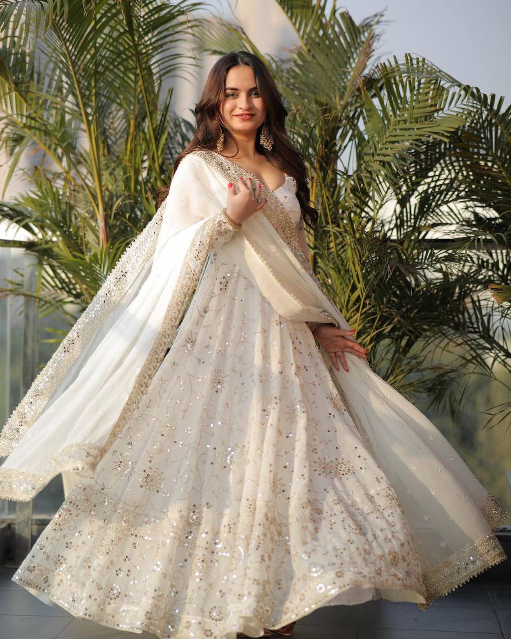 "Summer Elegance: White Georgette Gown for Weddings & Special Events"