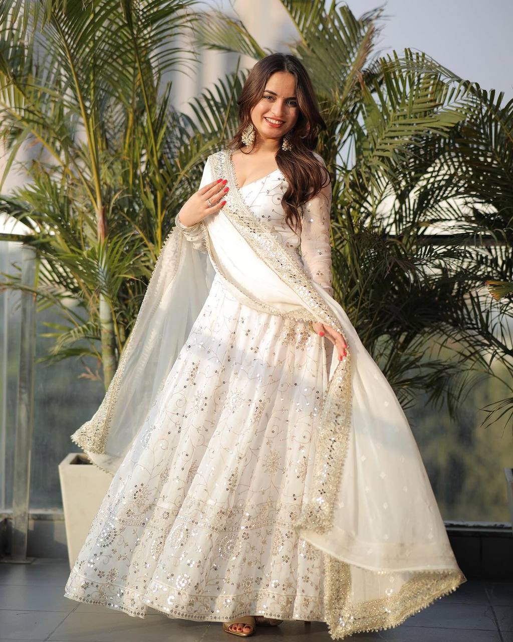 "Summer Elegance: White Georgette Gown for Weddings & Special Events"