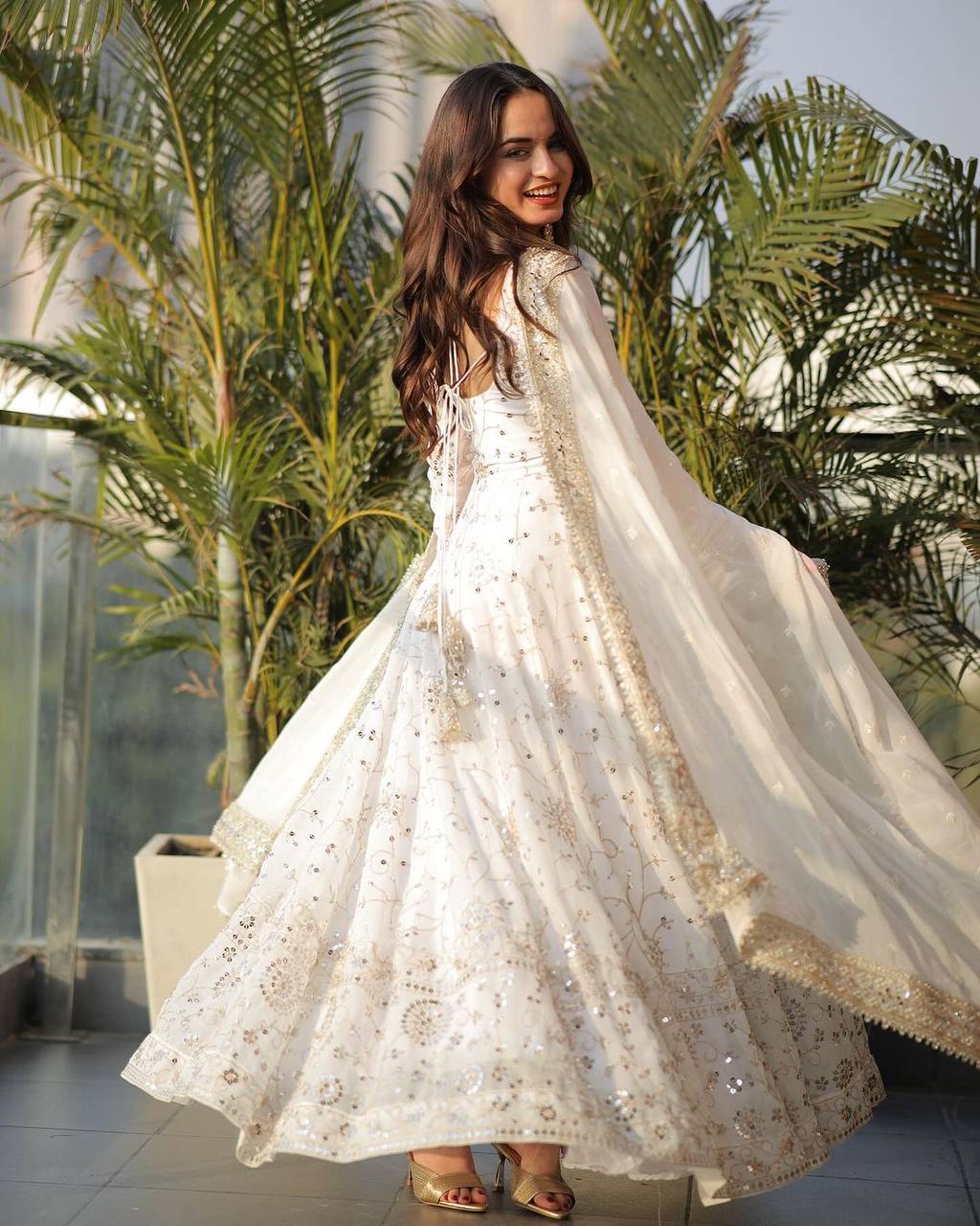 "Summer Elegance: White Georgette Gown for Weddings & Special Events"