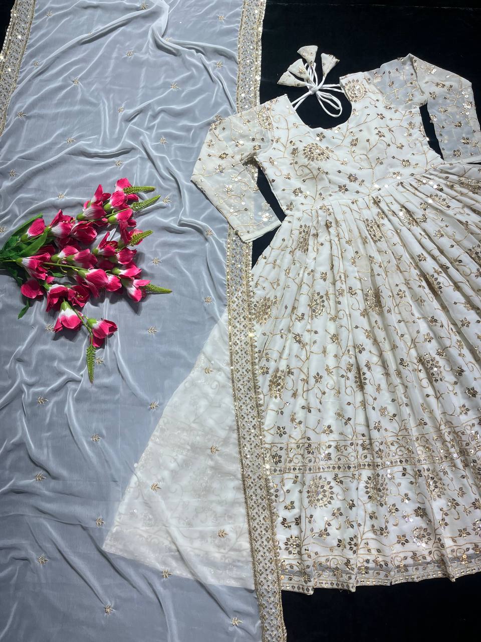 "Summer Elegance: White Georgette Gown for Weddings & Special Events"