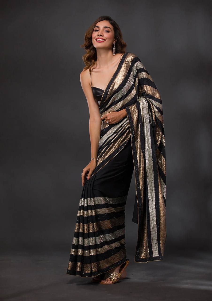 "Sparkling Sequins Georgette Saree Collection - Bollywood Glamour Edition"