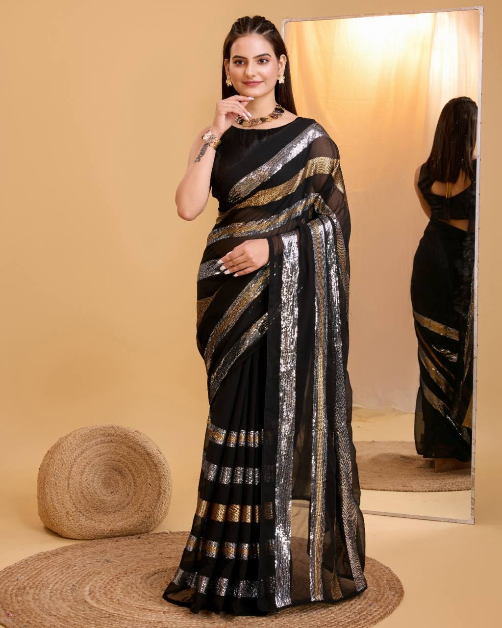 "Sparkling Sequins Georgette Saree Collection - Bollywood Glamour Edition"