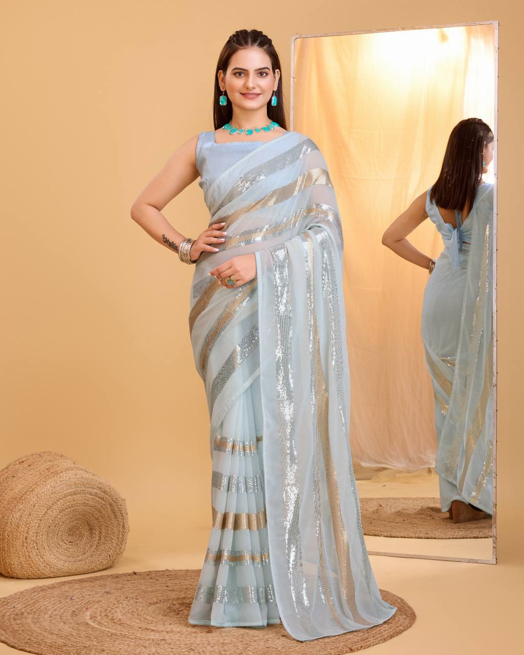 "Sparkling Sequins Georgette Saree Collection - Bollywood Glamour Edition"