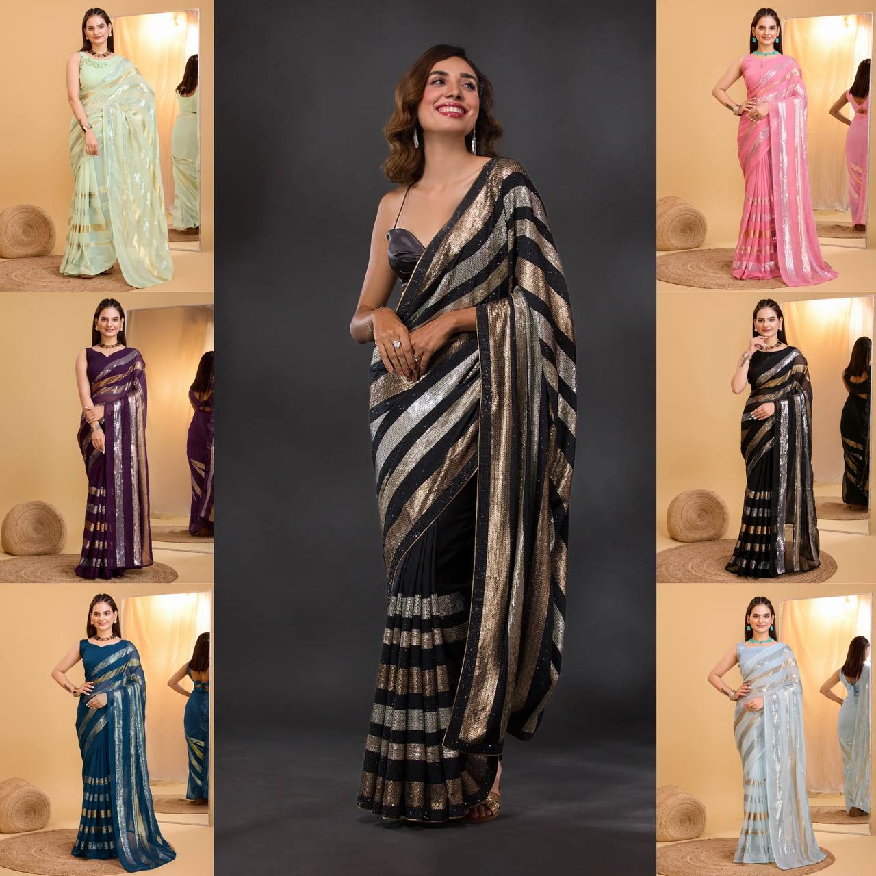 "Sparkling Sequins Georgette Saree Collection - Bollywood Glamour Edition"