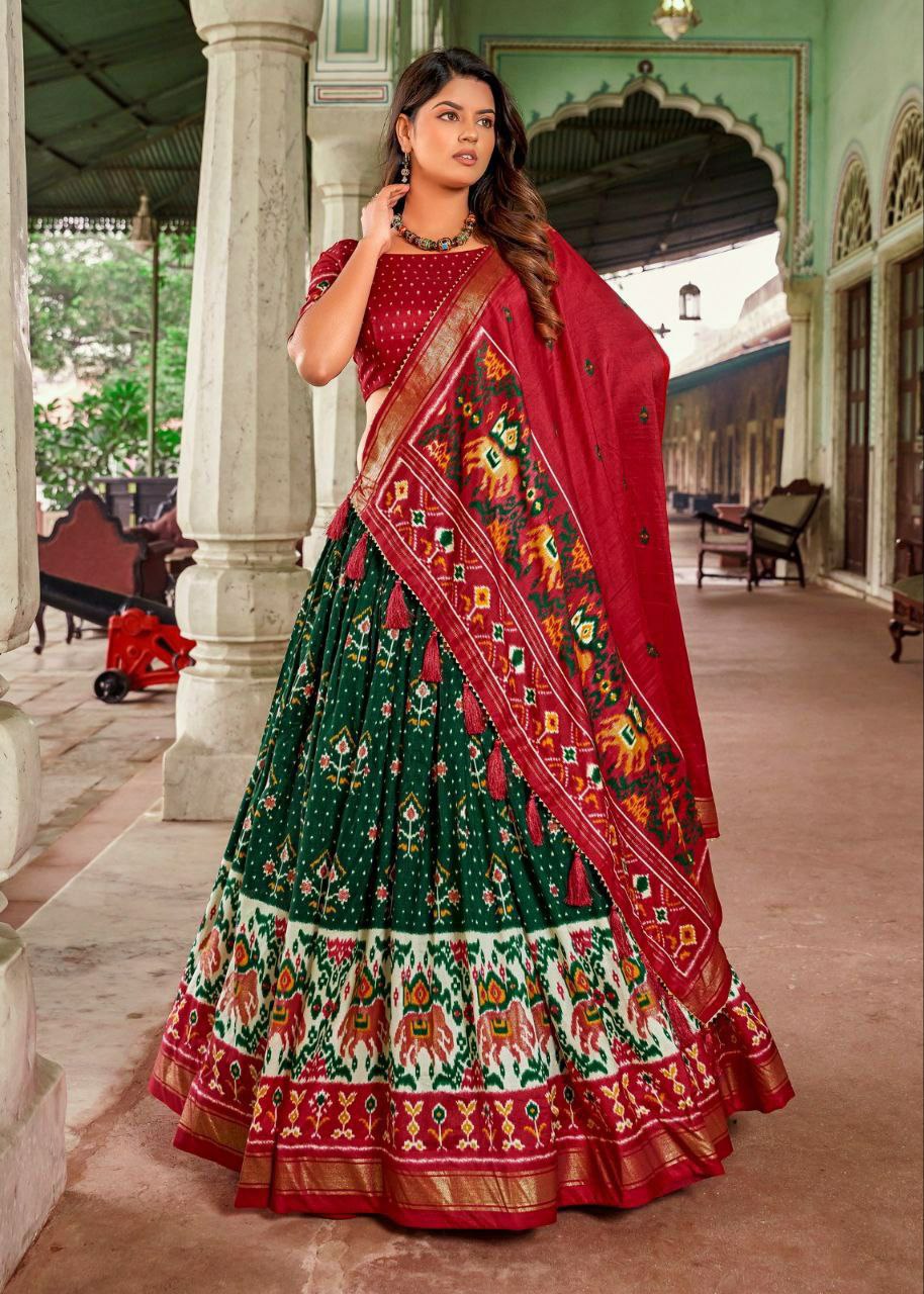 "Royal Tussar Silk Semi-Stitched  Minakari Work Printed Lehenga Choli Ensemble"