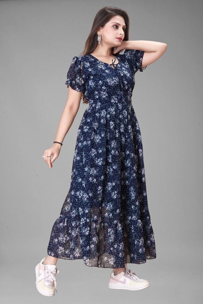 Elegant Georgette Long Maxi Dress with Inner | Sizes S to 3XL