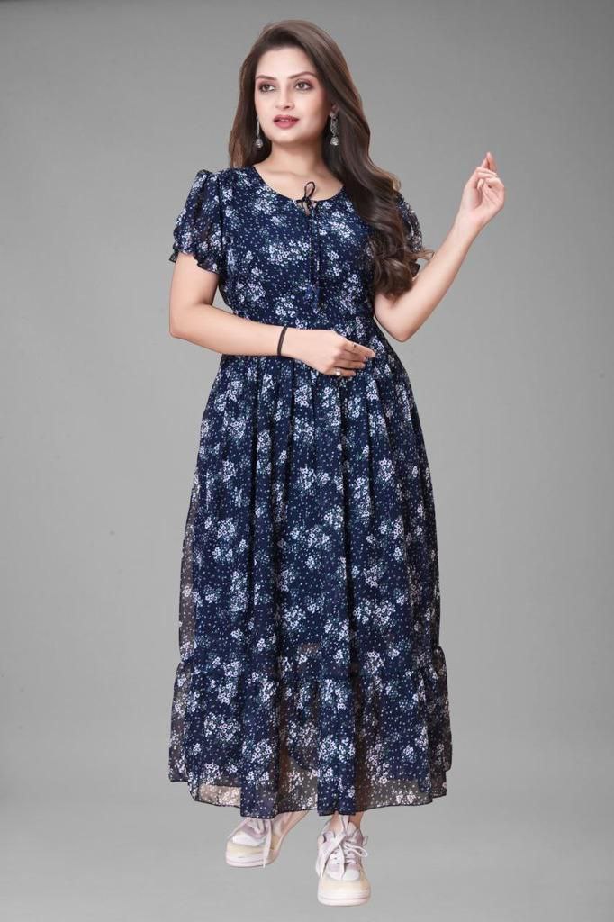 Elegant Georgette Long Maxi Dress with Inner | Sizes S to 3XL
