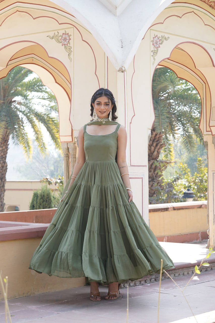 "Elegant Faux Georgette Women's Gown with Designer Embroidered Dupatta"