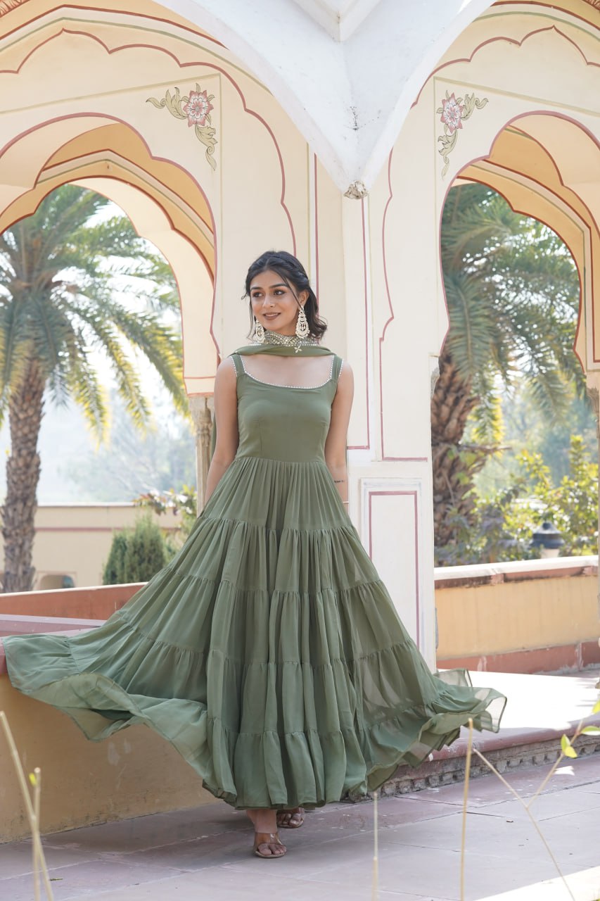 "Elegant Faux Georgette Women's Gown with Designer Embroidered Dupatta"