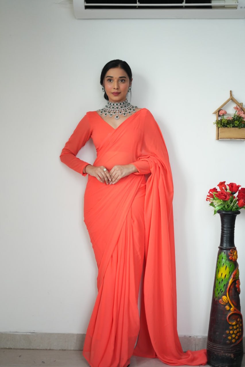 "Georgette Silk Ready To Wear Saree: Elegant Ethnic Attire for Effortless Grace"