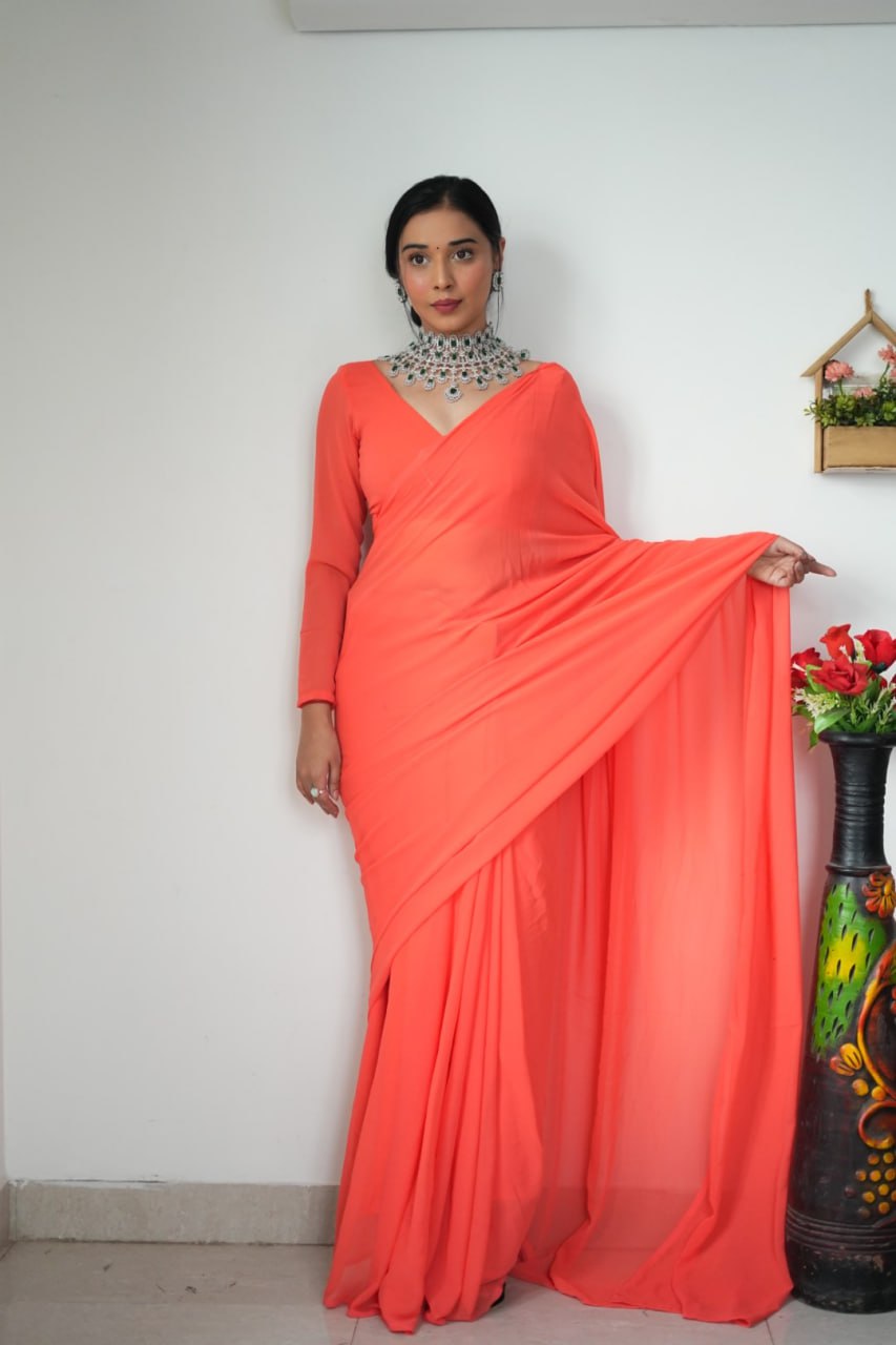 "Georgette Silk Ready To Wear Saree: Elegant Ethnic Attire for Effortless Grace"