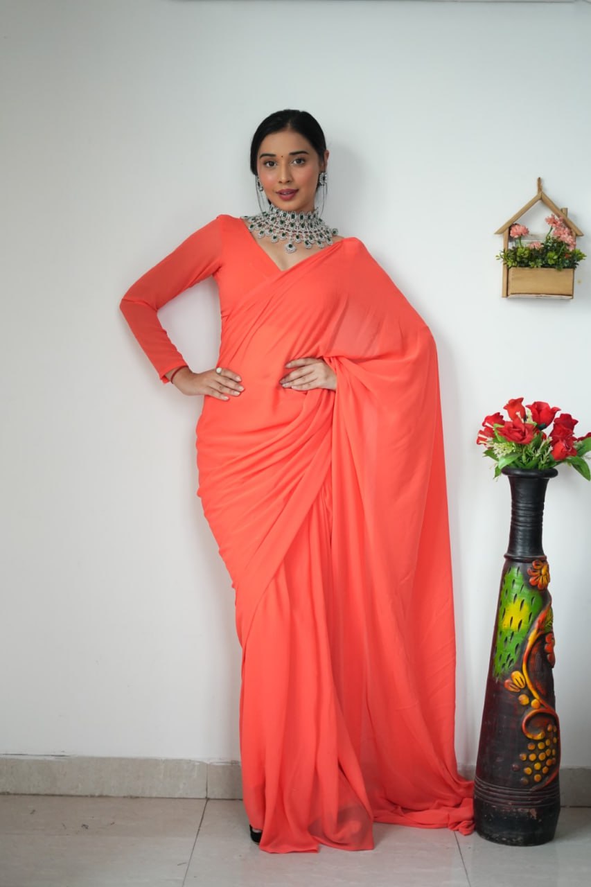 "Georgette Silk Ready To Wear Saree: Elegant Ethnic Attire for Effortless Grace"