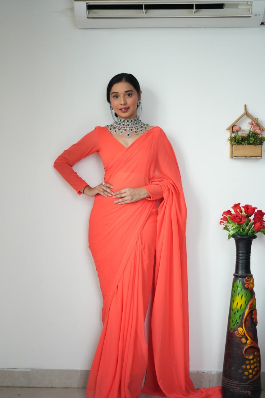 "Georgette Silk Ready To Wear Saree: Elegant Ethnic Attire for Effortless Grace"