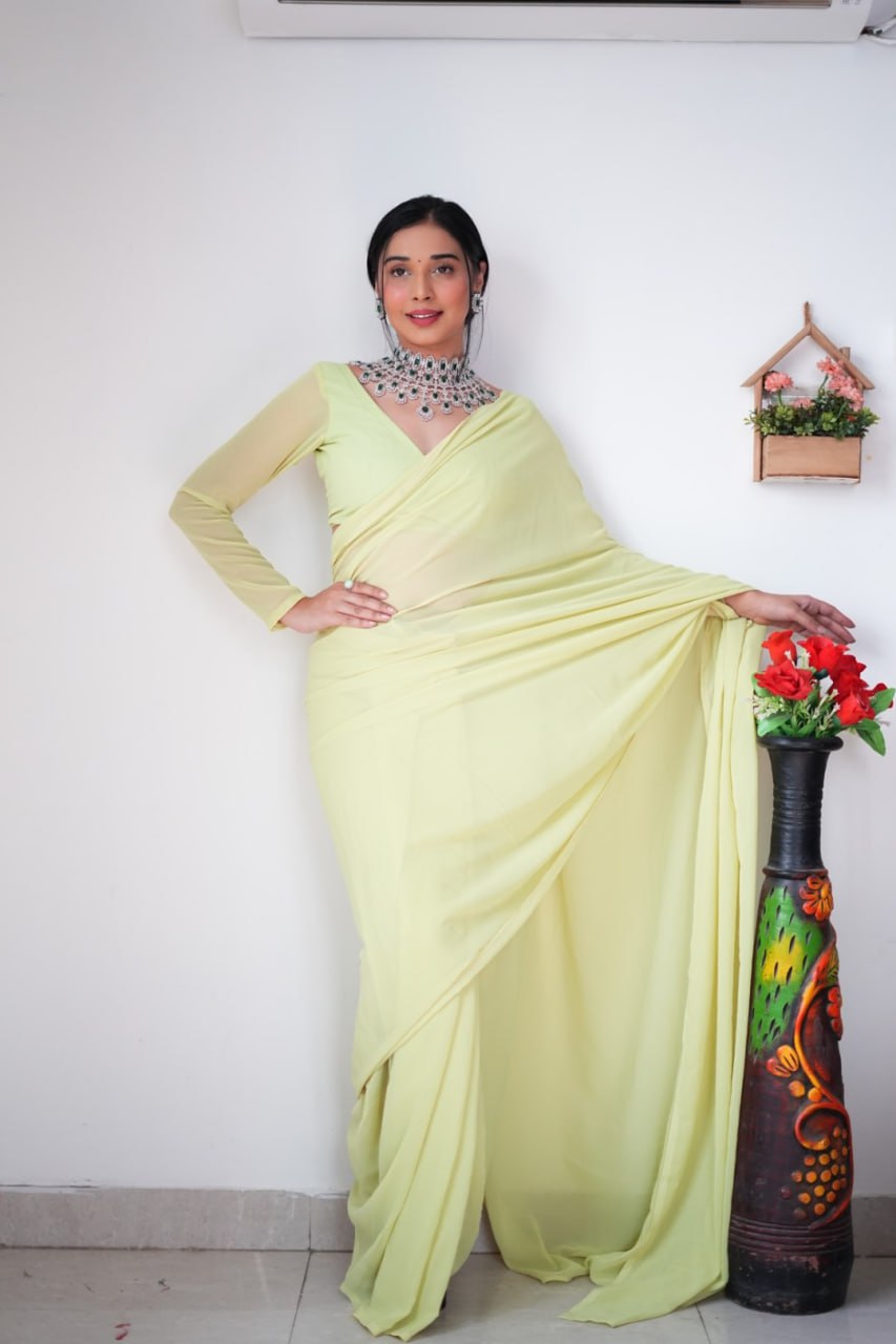 "Georgette Silk Ready To Wear Saree: Elegant Ethnic Attire for Effortless Grace"