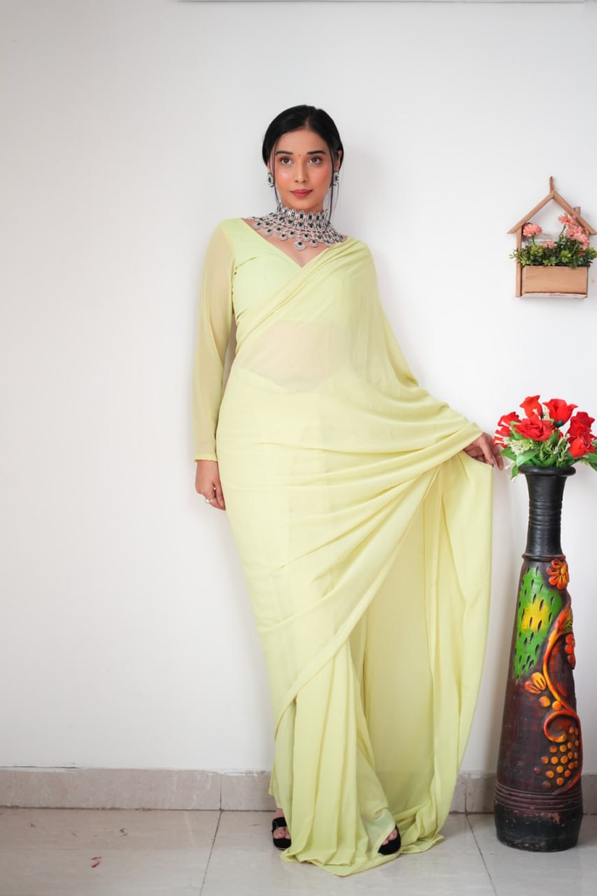 "Georgette Silk Ready To Wear Saree: Elegant Ethnic Attire for Effortless Grace"