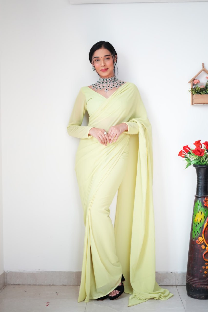 "Georgette Silk Ready To Wear Saree: Elegant Ethnic Attire for Effortless Grace"