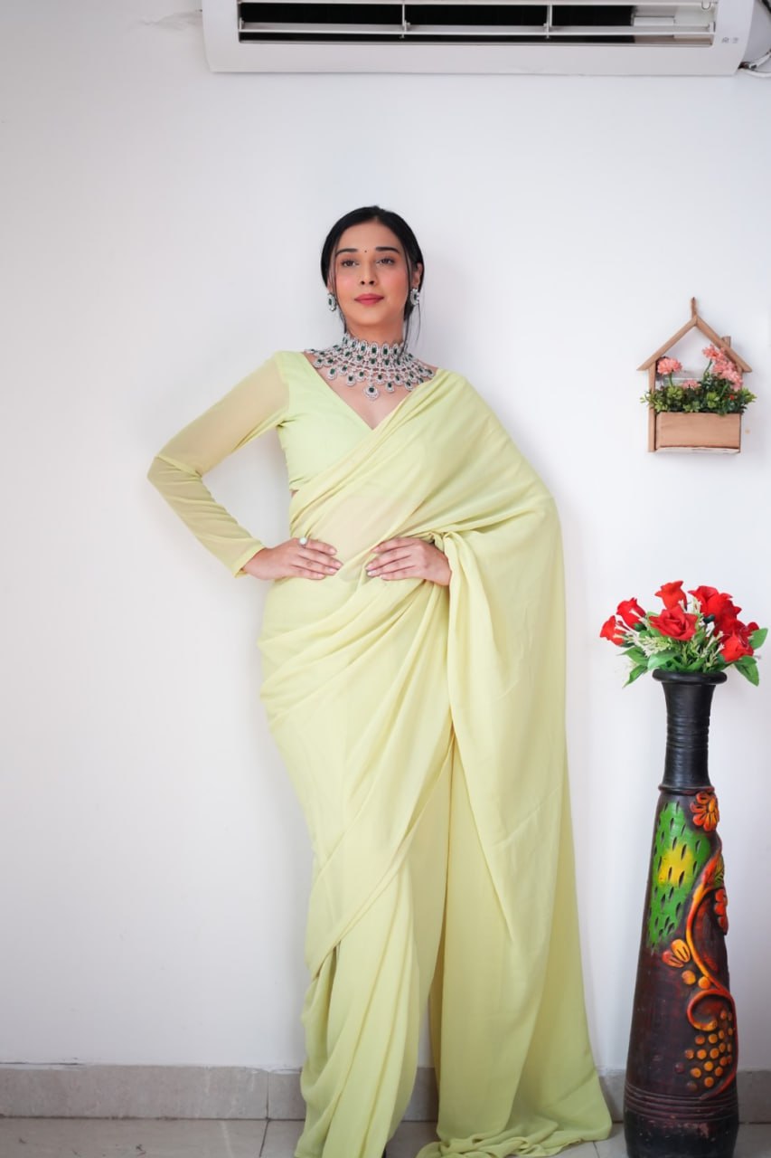 "Georgette Silk Ready To Wear Saree: Elegant Ethnic Attire for Effortless Grace"