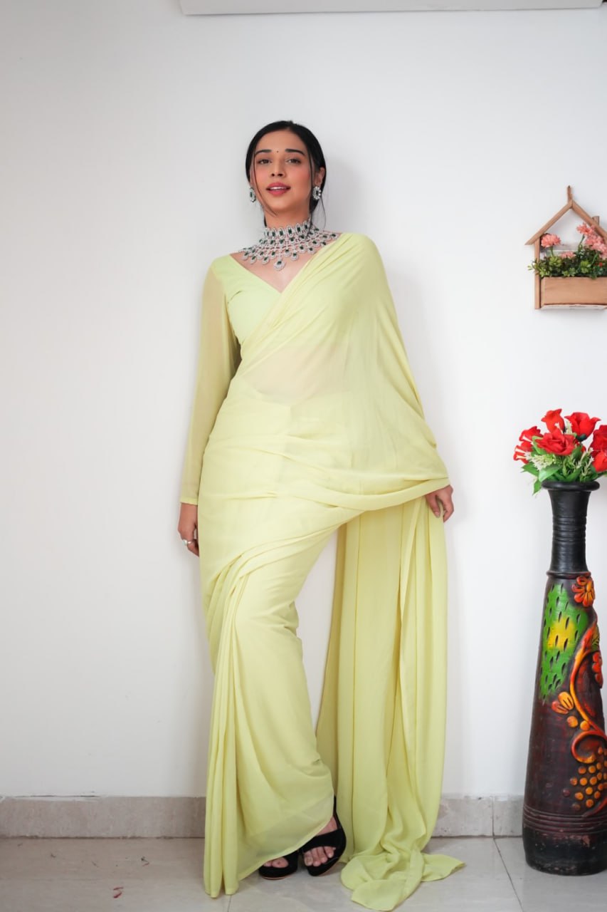 "Georgette Silk Ready To Wear Saree: Elegant Ethnic Attire for Effortless Grace"