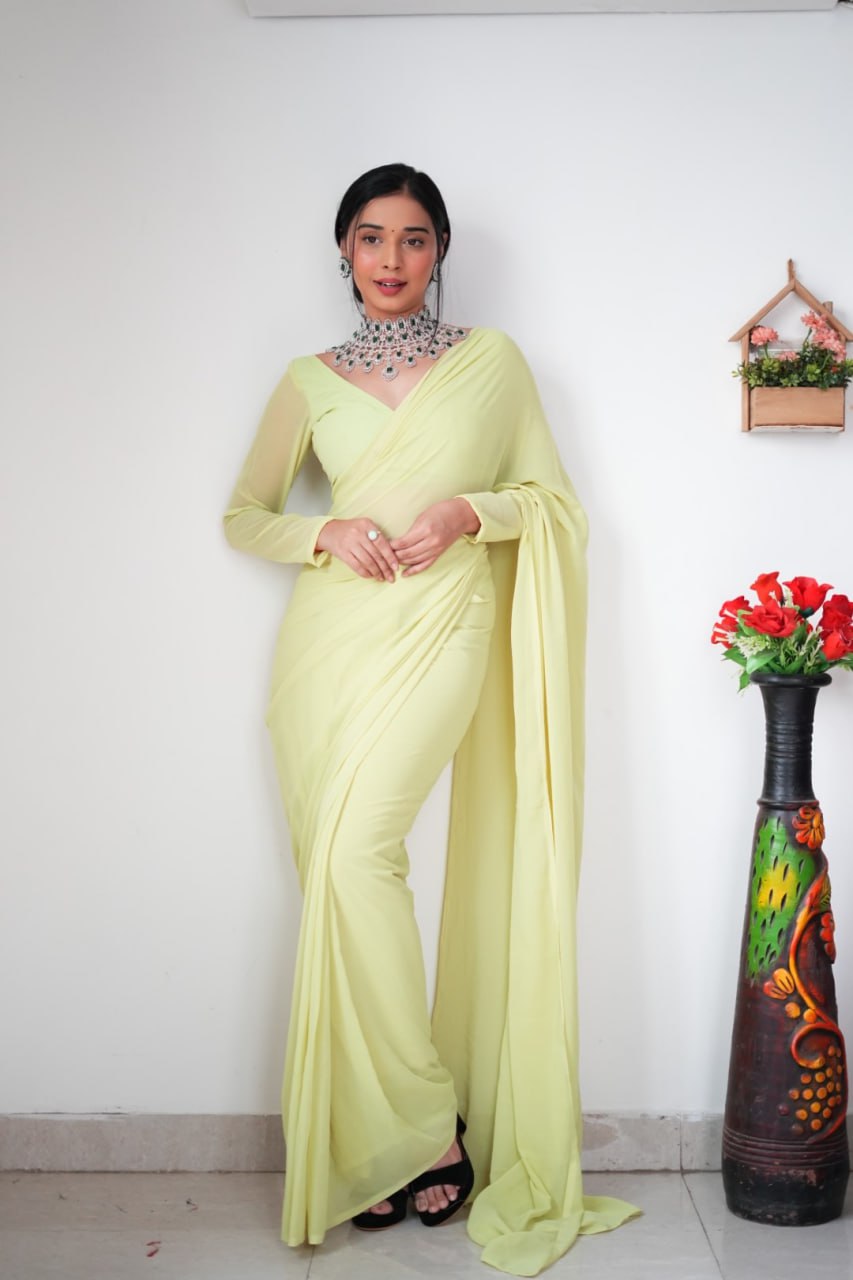 "Georgette Silk Ready To Wear Saree: Elegant Ethnic Attire for Effortless Grace"