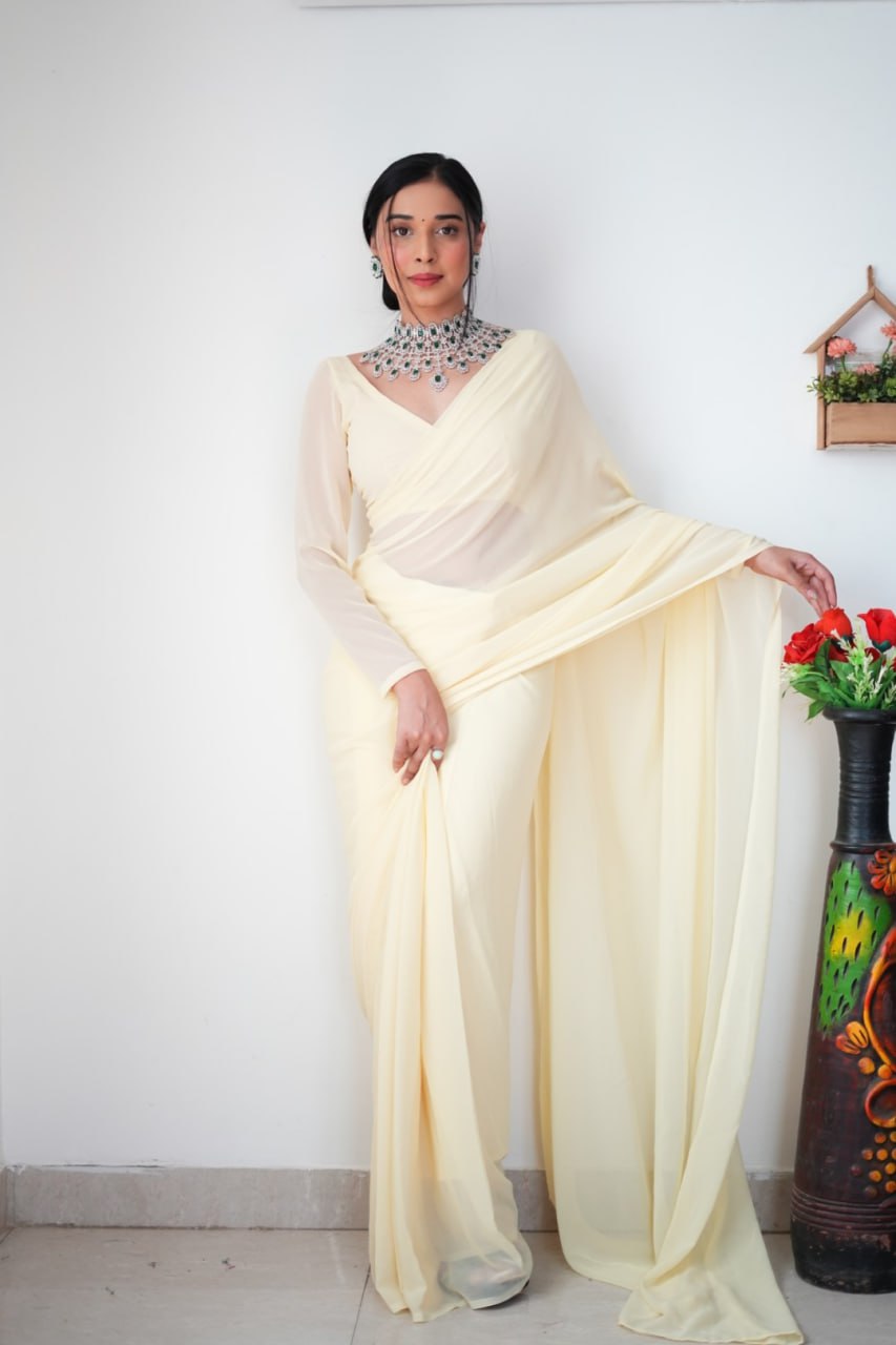 "Georgette Silk Ready To Wear Saree: Elegant Ethnic Attire for Effortless Grace"