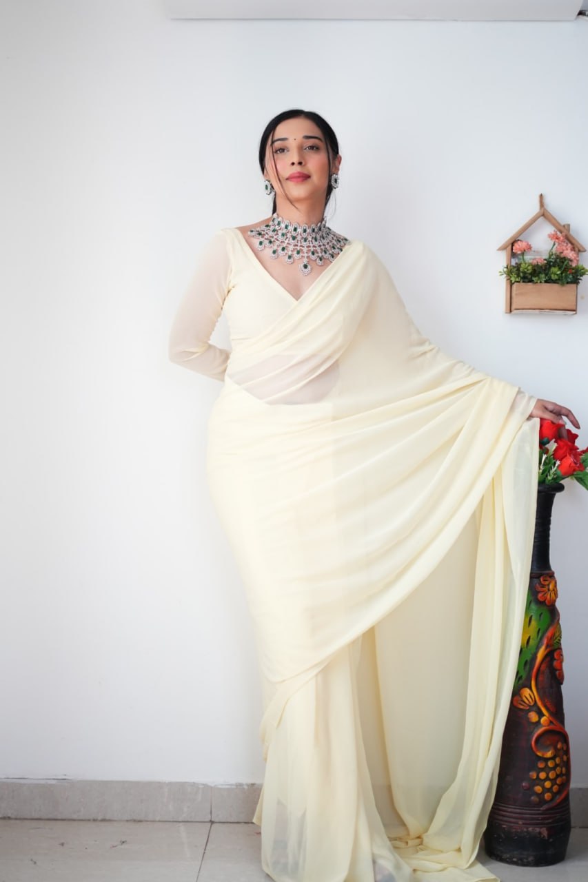 "Georgette Silk Ready To Wear Saree: Elegant Ethnic Attire for Effortless Grace"