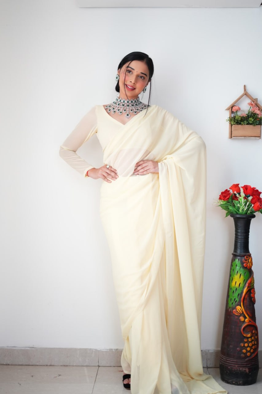 "Georgette Silk Ready To Wear Saree: Elegant Ethnic Attire for Effortless Grace"