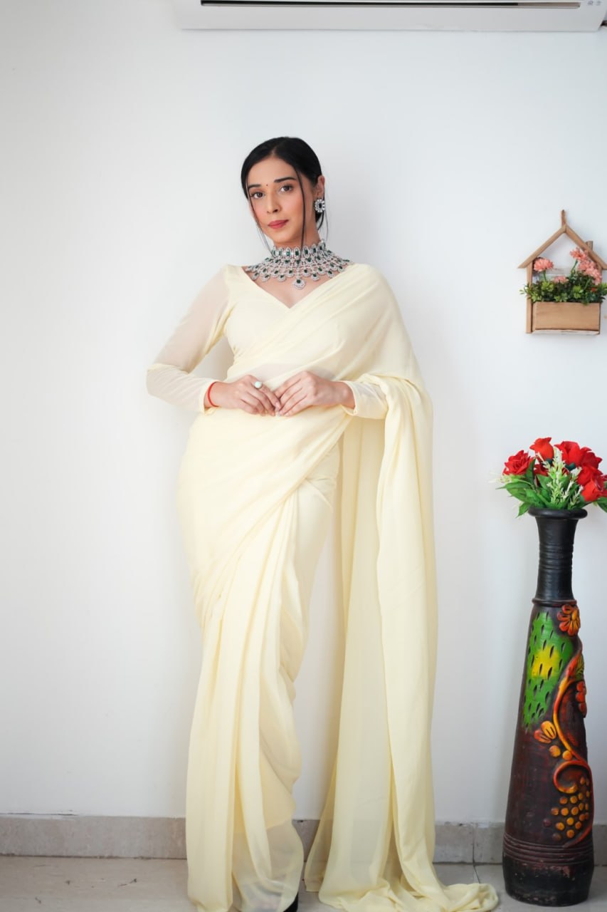 "Georgette Silk Ready To Wear Saree: Elegant Ethnic Attire for Effortless Grace"