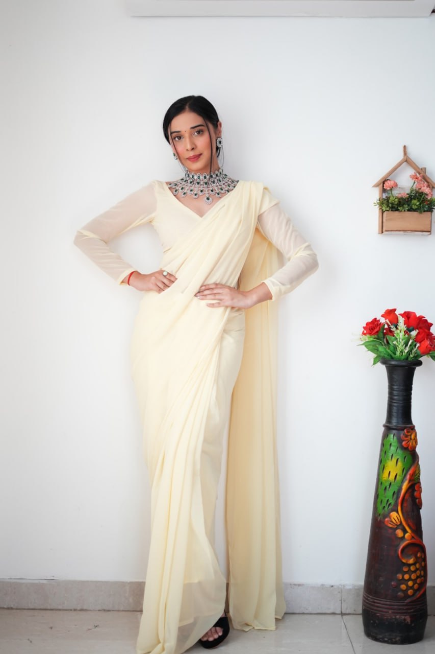 "Georgette Silk Ready To Wear Saree: Elegant Ethnic Attire for Effortless Grace"