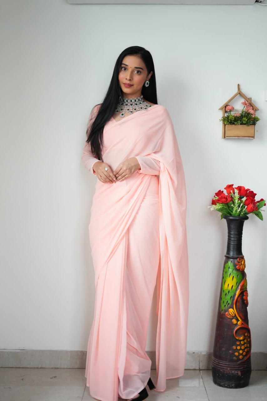 "Georgette Silk Ready To Wear Saree: Elegant Ethnic Attire for Effortless Grace"