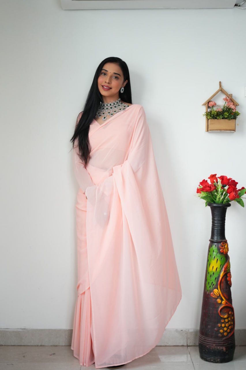 "Georgette Silk Ready To Wear Saree: Elegant Ethnic Attire for Effortless Grace"