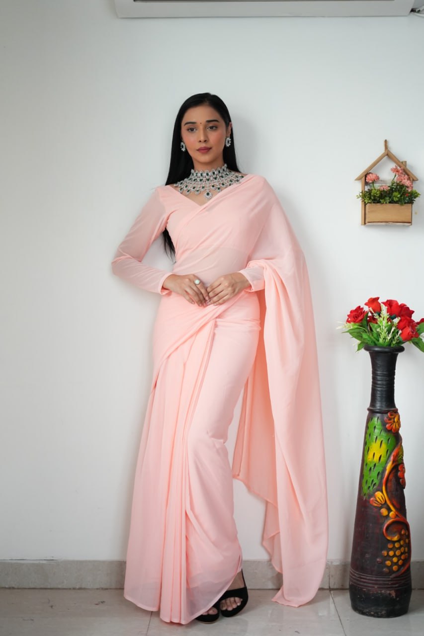 "Georgette Silk Ready To Wear Saree: Elegant Ethnic Attire for Effortless Grace"