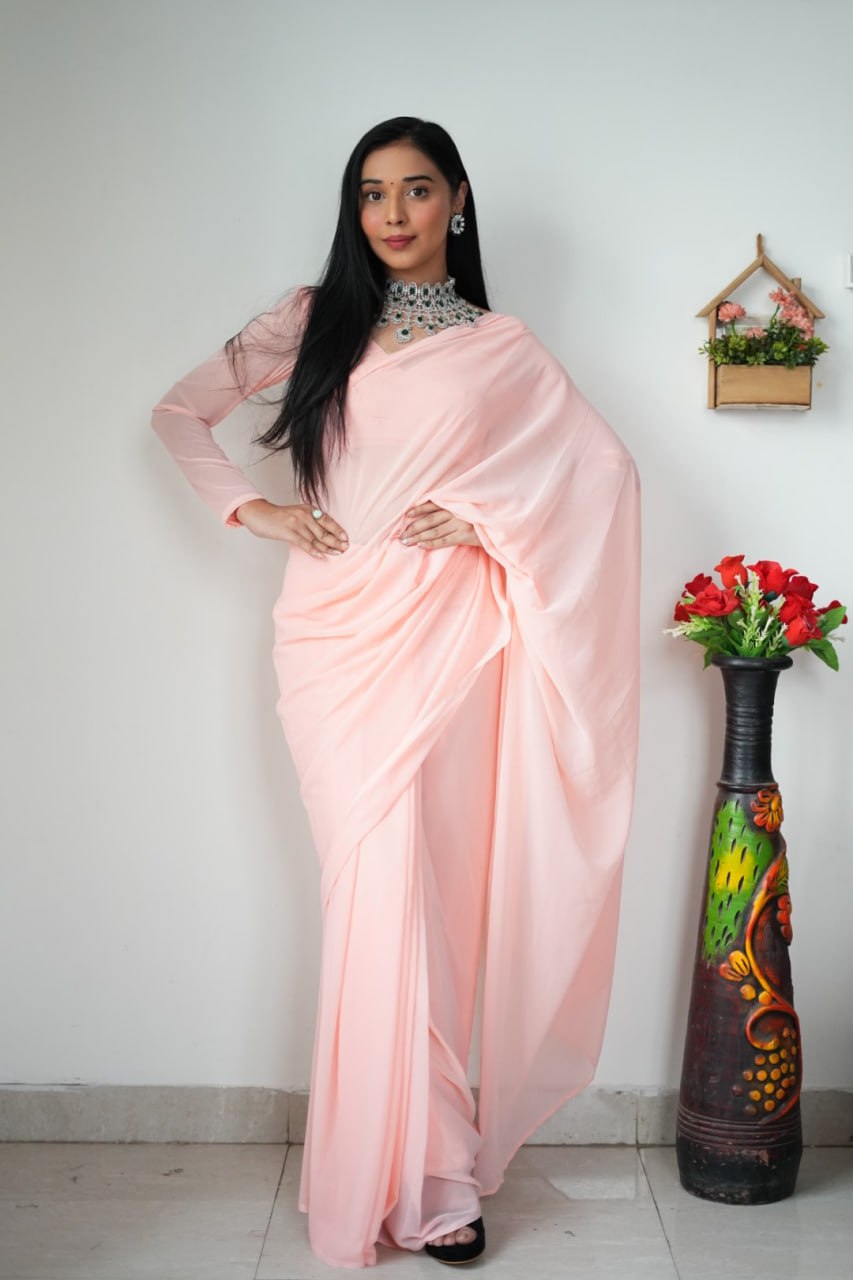 "Georgette Silk Ready To Wear Saree: Elegant Ethnic Attire for Effortless Grace"