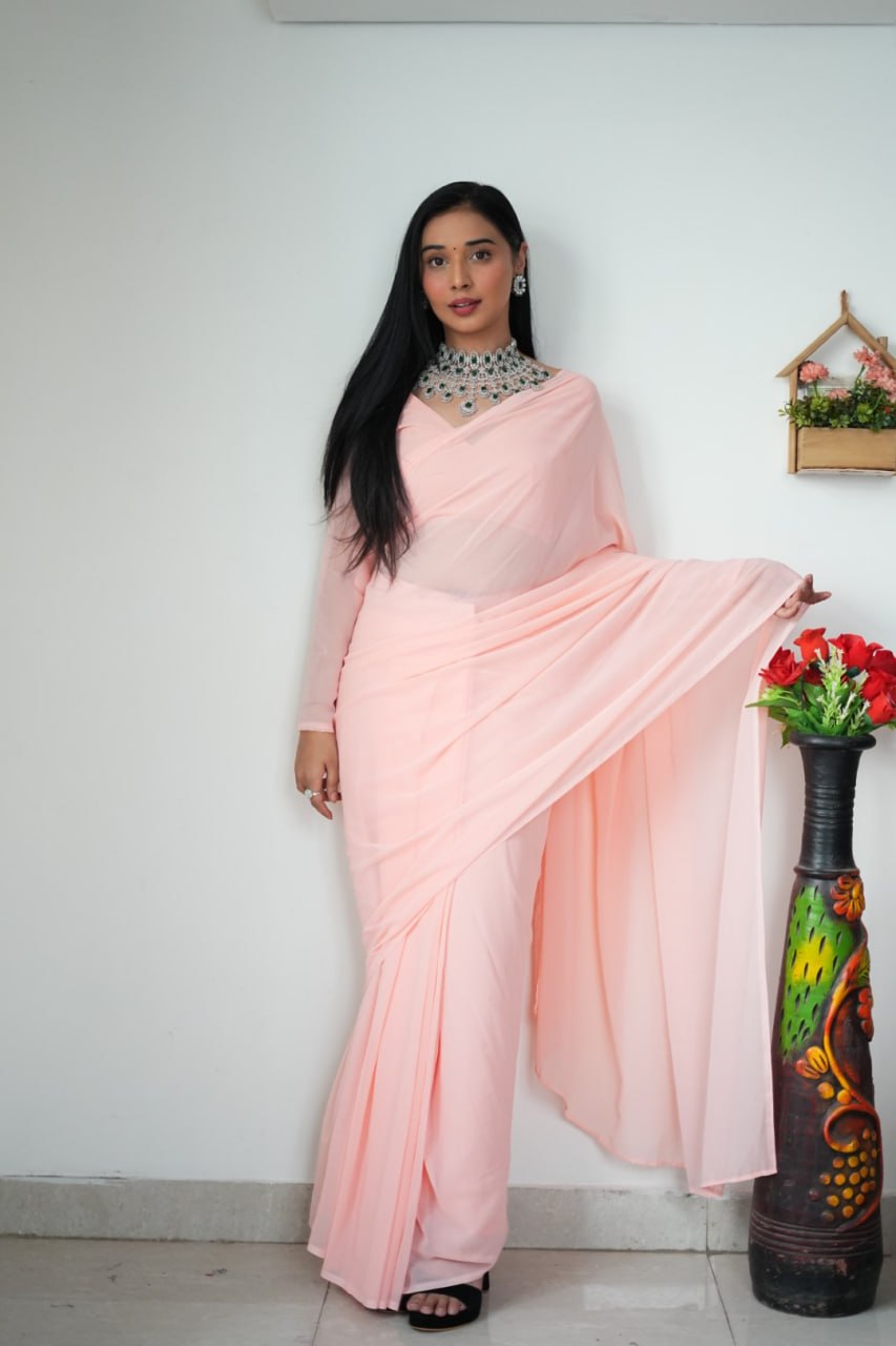 "Georgette Silk Ready To Wear Saree: Elegant Ethnic Attire for Effortless Grace"