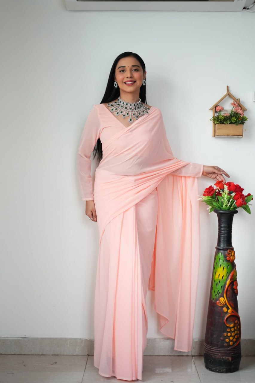 "Georgette Silk Ready To Wear Saree: Elegant Ethnic Attire for Effortless Grace"