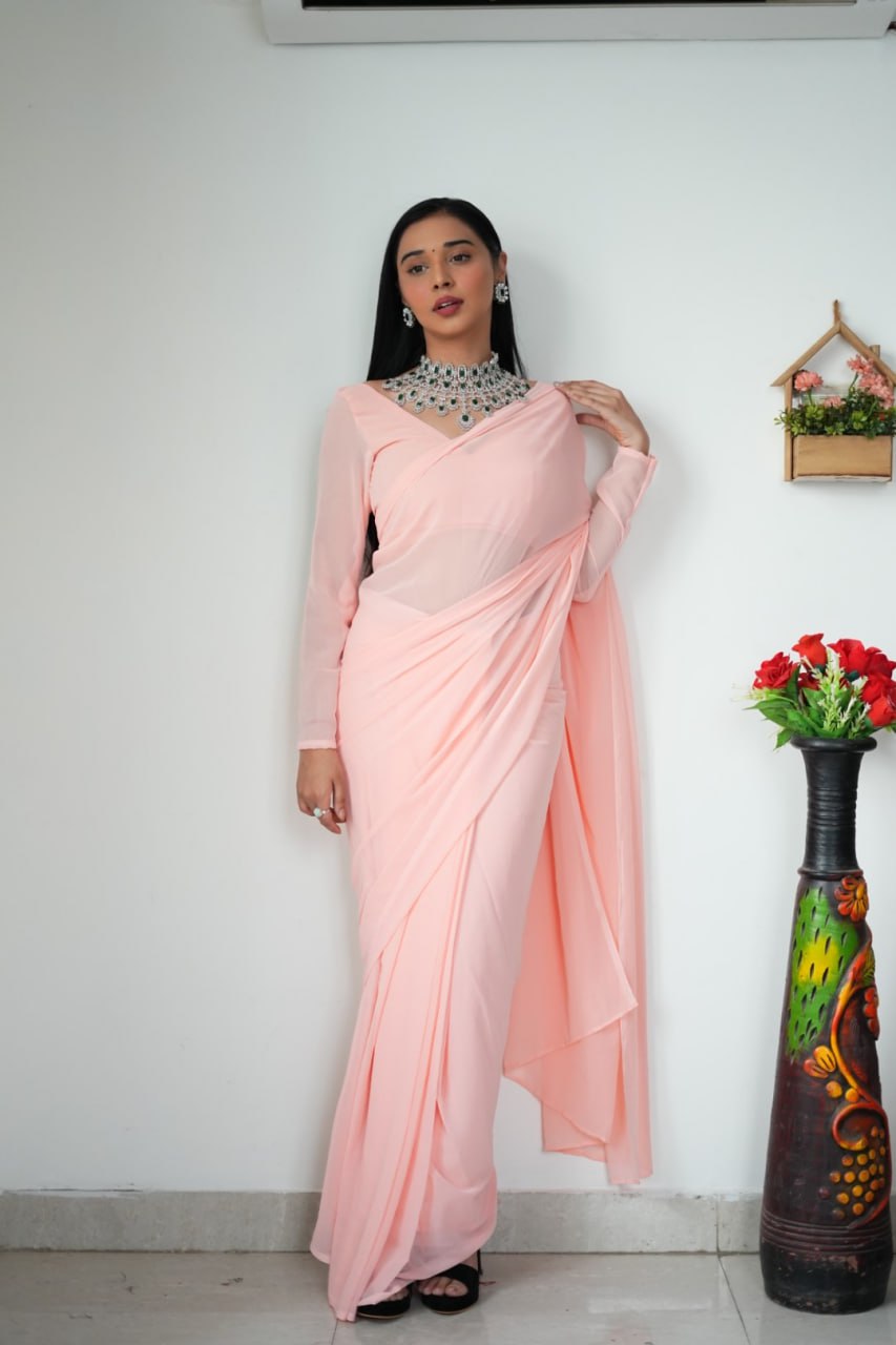 "Georgette Silk Ready To Wear Saree: Elegant Ethnic Attire for Effortless Grace"