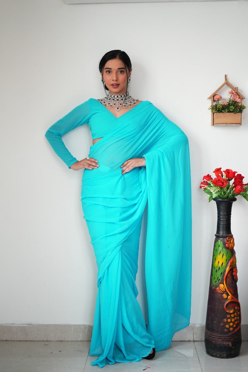 "Georgette Silk Ready To Wear Saree: Elegant Ethnic Attire for Effortless Grace"