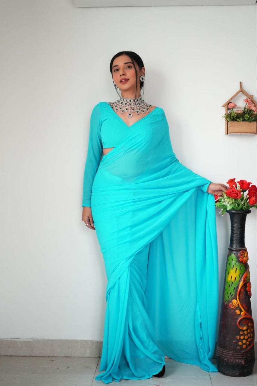 "Georgette Silk Ready To Wear Saree: Elegant Ethnic Attire for Effortless Grace"