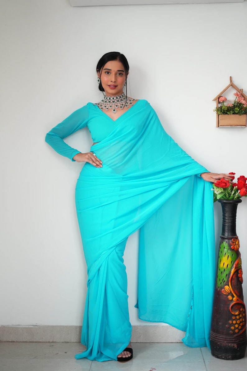 "Georgette Silk Ready To Wear Saree: Elegant Ethnic Attire for Effortless Grace"