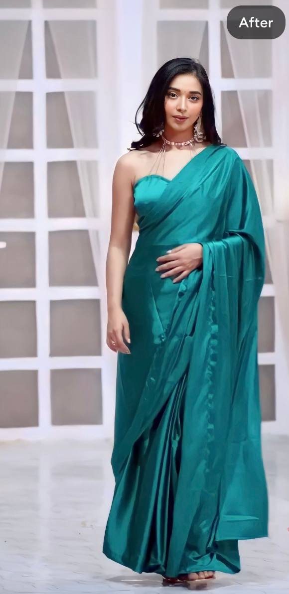 "Opulent Elegance: Ready-to-Wear Satin Saree Set with Stunning Color Design"