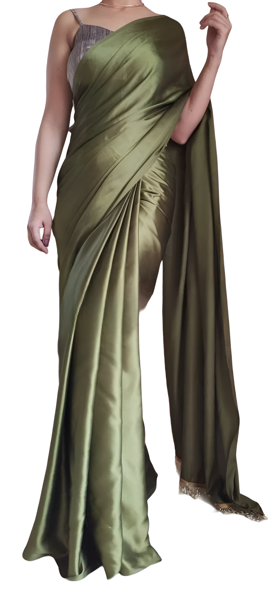 "Devsenas Delight: Luxurious Satin Saree with Lace Latkan Border - Mulberry Weaving Blouse Included"