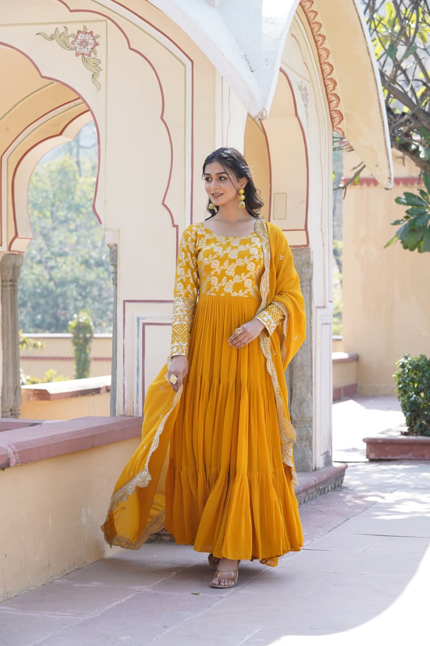 "Women's Sequins Embroidered Faux Blooming Gown-Dupatta Set"