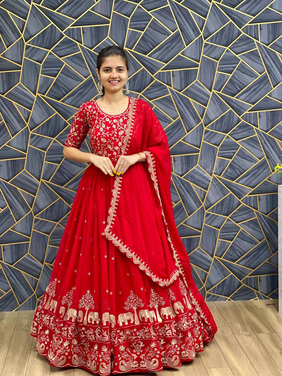 "Embroidered Fox Georgette Festival Gown Set"